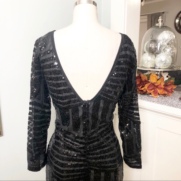 Black Sequin Glitter Bodycon Cocktail Party Dress - Picture 7 of 8